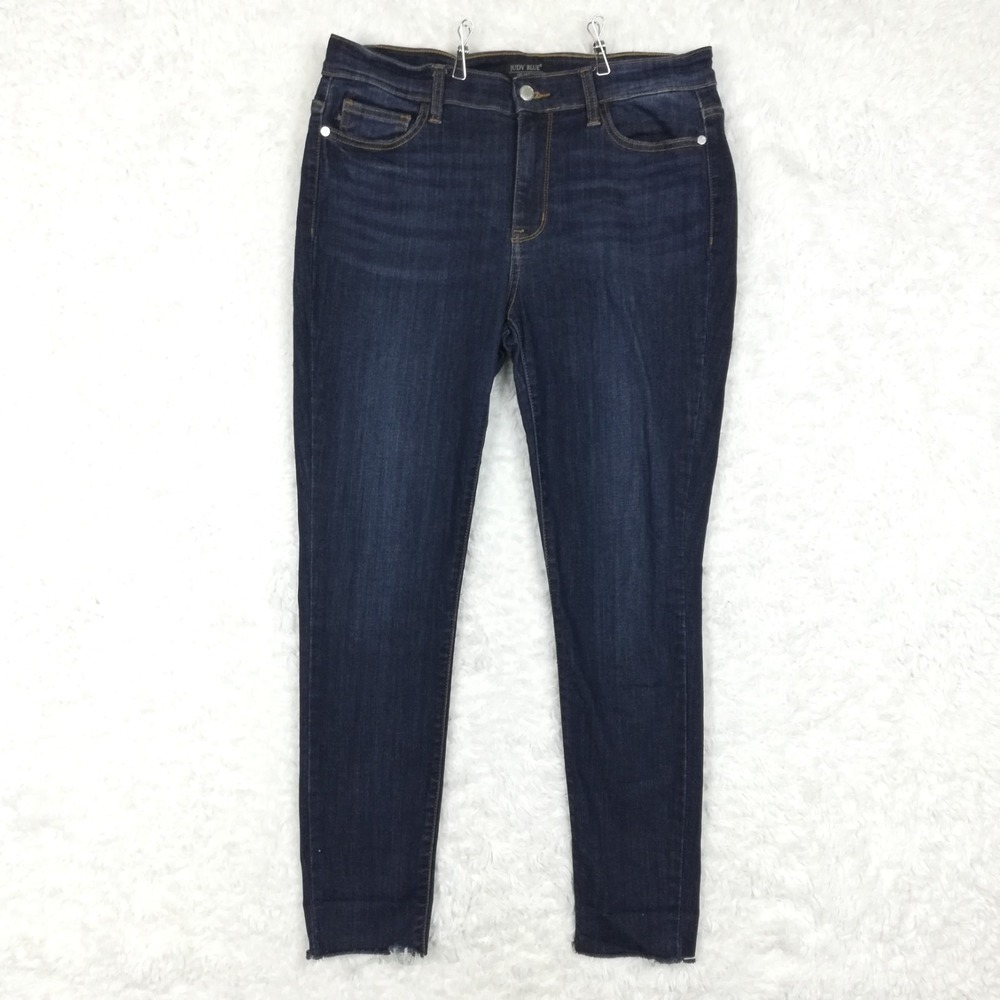 Judy Blue Womens Jeans Skinny Fit Blue Denim Dark Wash Frayed Mid Rise 11